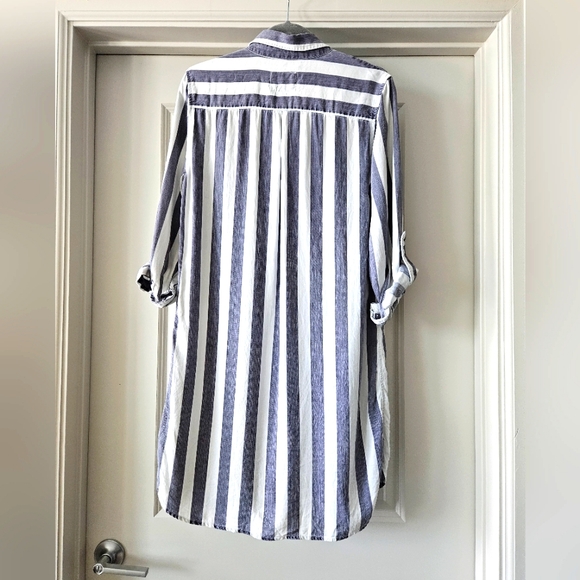 Rails Julian Shirt Dress Lisbon Stripe White Blue Tunic Button Tab Tencel SZ S - Picture 2 of 10